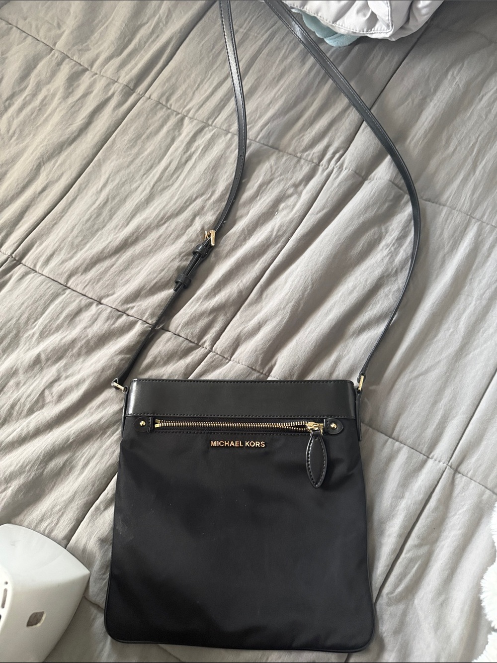Michael Kors Black Nylon Crossbody Bag with Gold Hardware